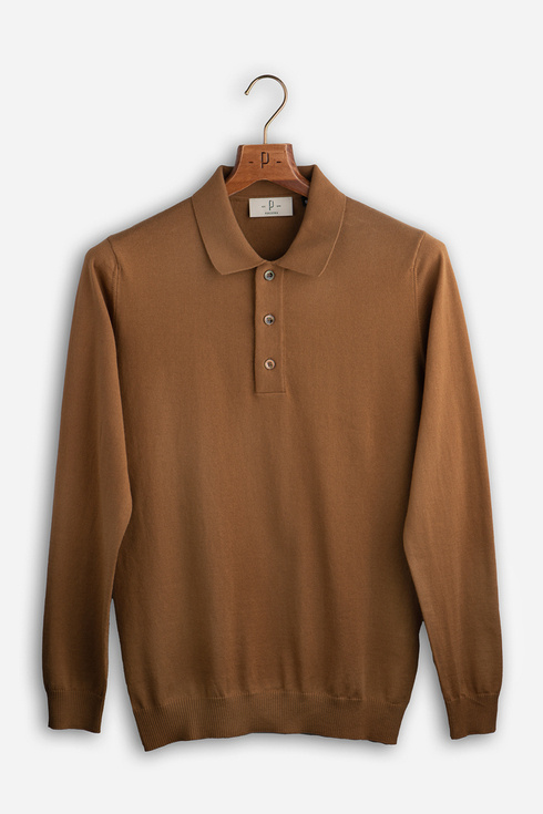Brown Long Sleeve Polo Shirt