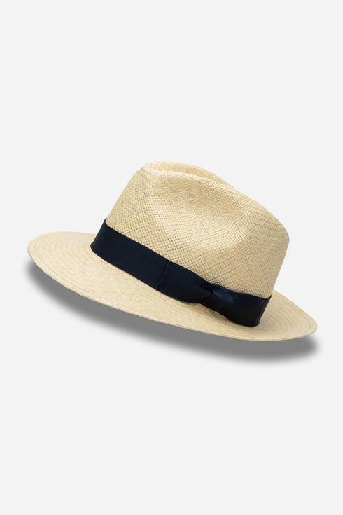 Panama hat  with navy blue rep