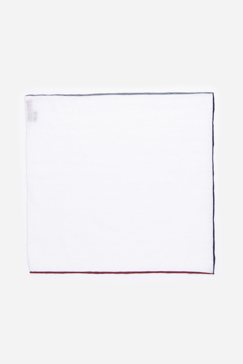 White Linen Pocket Square - Borders in Different Colors
