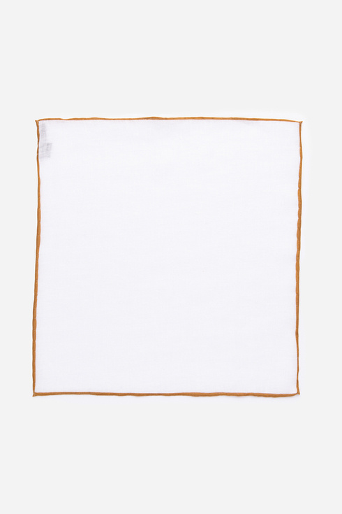 White linen pocket square with the honey border