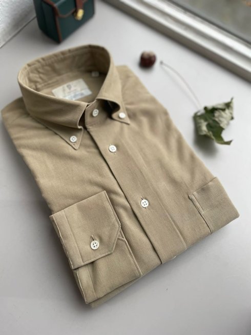 Beige corduroy button down collar Albini shirt