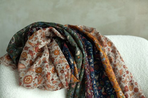 Beige printed scarf muslin wool and silk