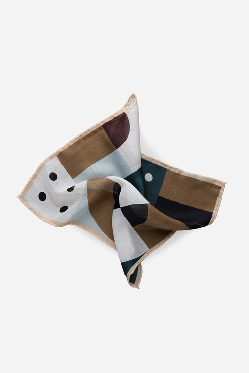 Brown, Beige and Blue Bauhaus Square Scarf