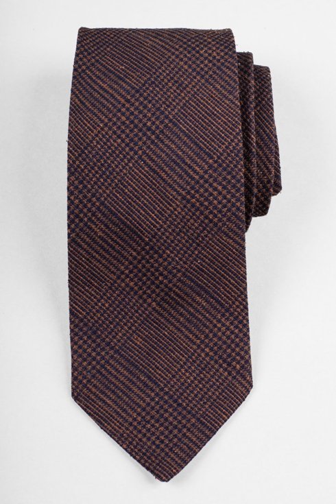 Brown checked raw silk tie