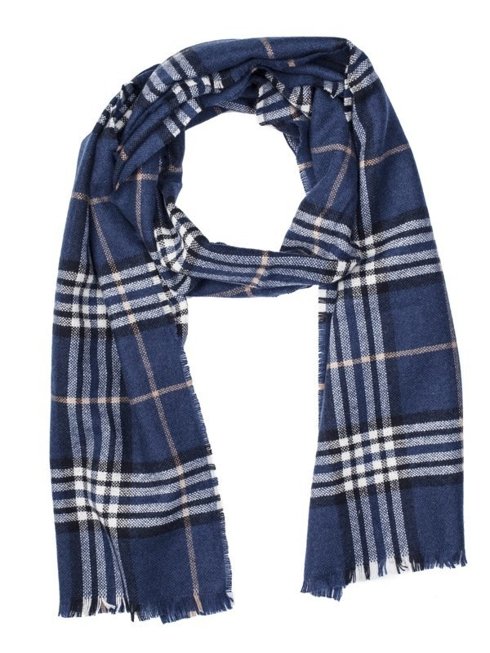 CHECKED BLUE CASHMERE SCARF