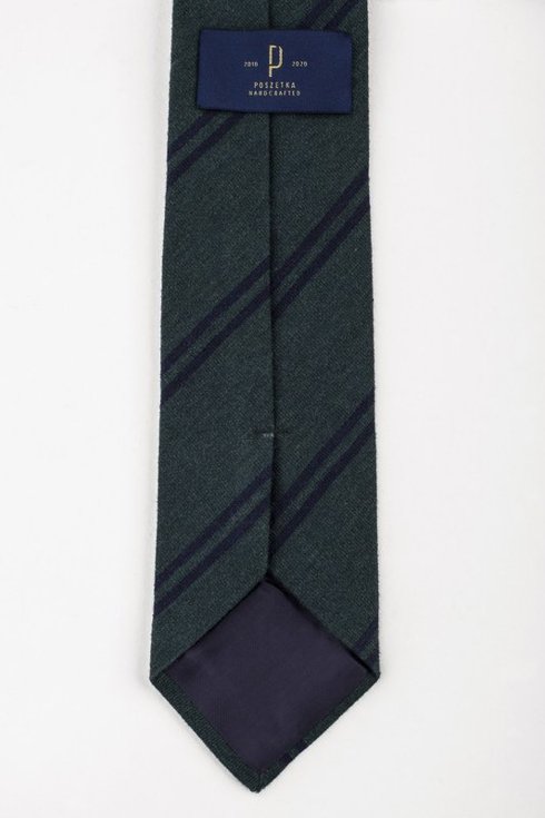 Green woolen tie with navy stripes
