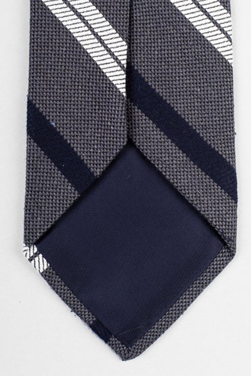 Grey regimental raw silk tie
