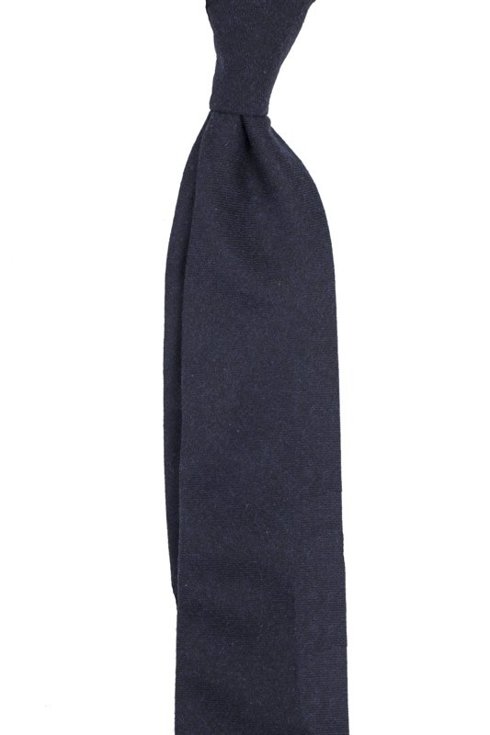 NAVY BLUE FLANNEL UNTIPPED HANDROLLED TIE