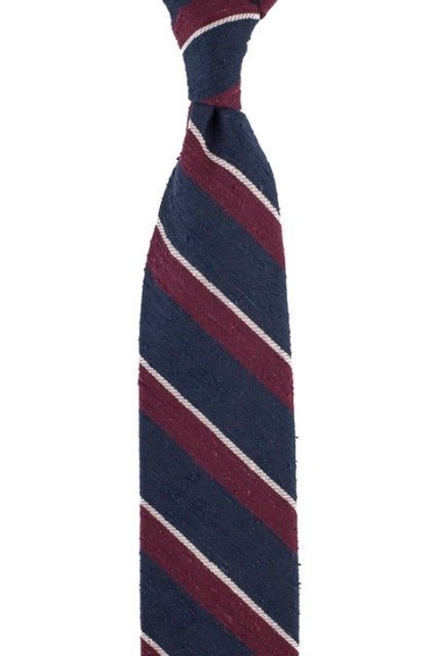Navy blue-burgundy-gray untipped shantung tie