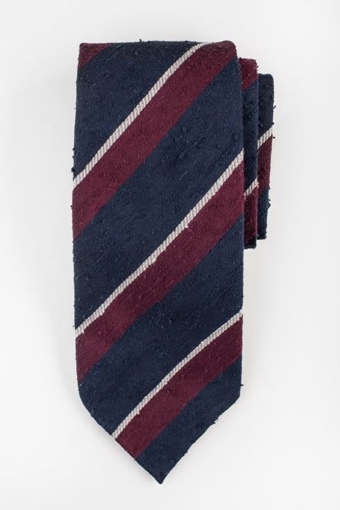 Navy blue-burgundy-gray untipped shantung tie