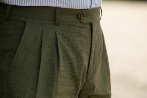 Olive Green Seersucker Shorts