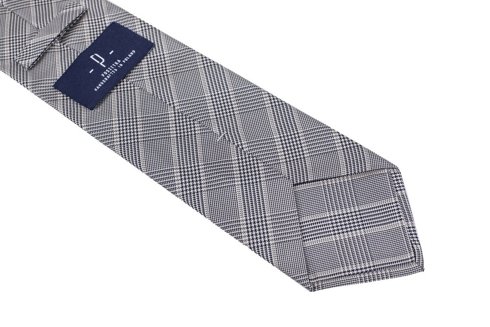 PRINCE OF WALES TIE - grey, navy, with a golden accent