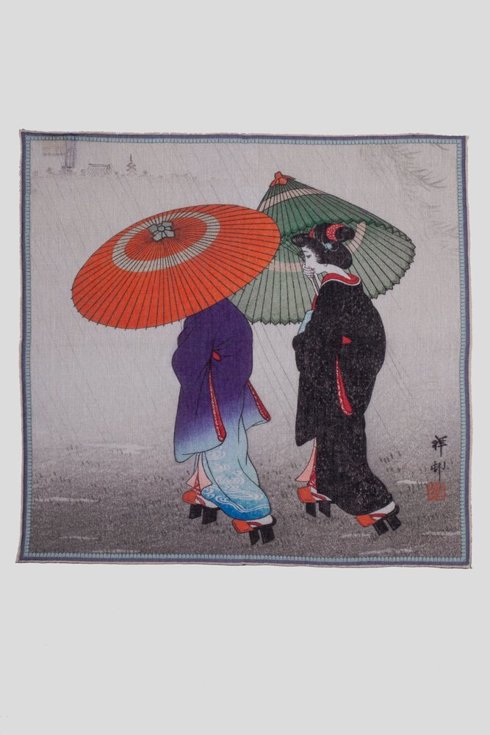 Pocket square japanese collection 'Two women in the rain'