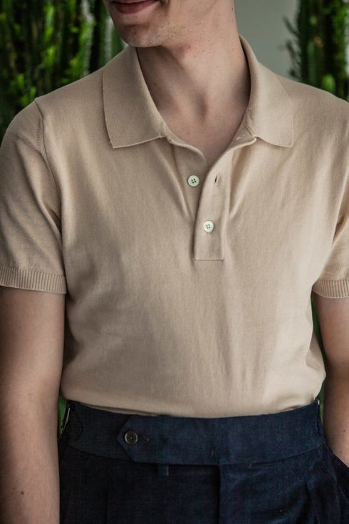 Sand beige knitted polo shirt 