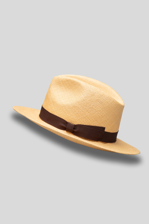 Wide Brim Panama Hat (Beige/Brown Hatband)