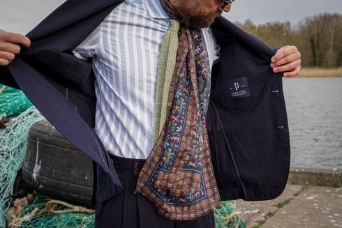 navy printed scarf muslin wool and silk