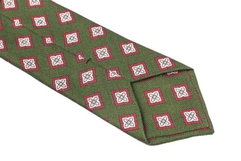 self-tipped printed linen green TIE