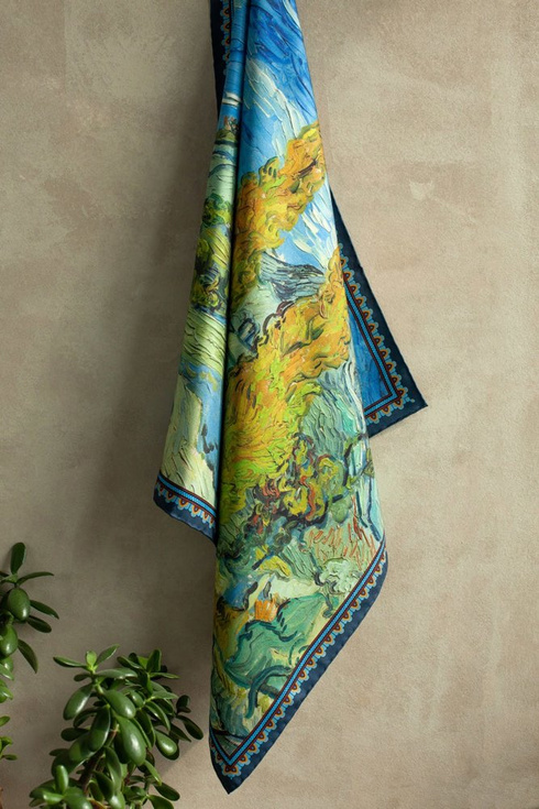 Silk scarf "'Two Poplars on a Road Through the Hills"  Van Gogh