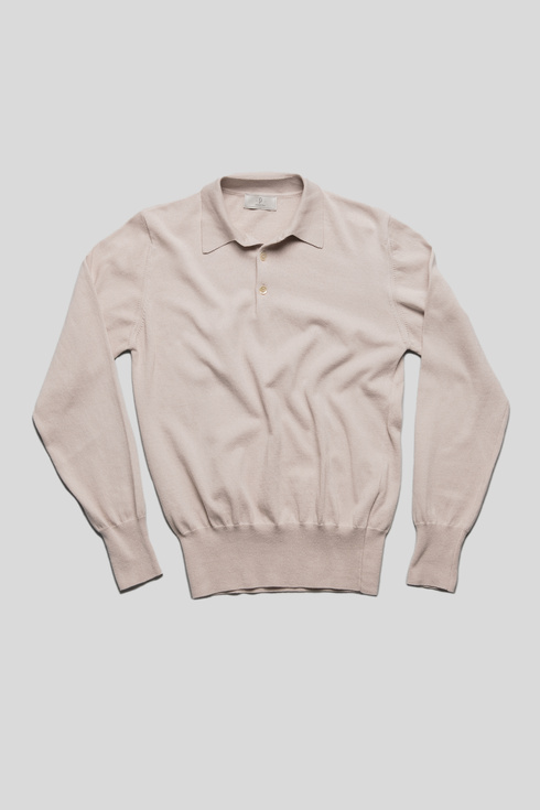 Beige Long-Sleeve Polo Shirt