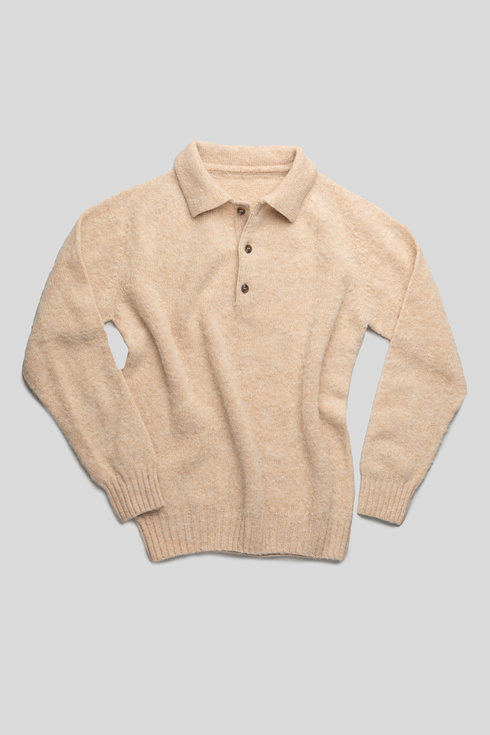 Beżowy Sweter Polo Shetland