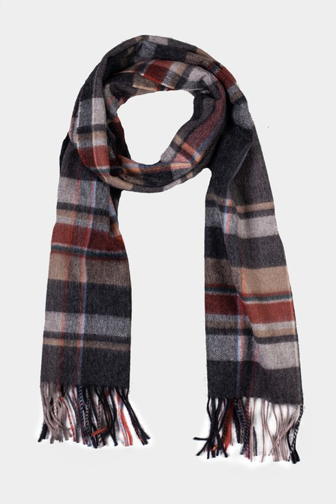 Grey cashmere checked scarf