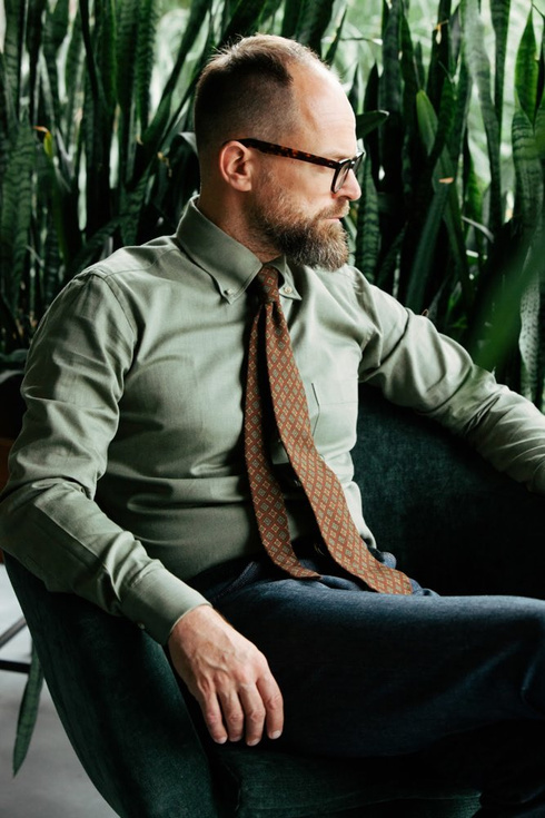 Brown Square Medallion wool challis tie