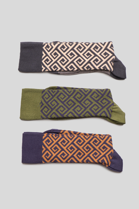 Green & Navy Geometric Pattern Socks