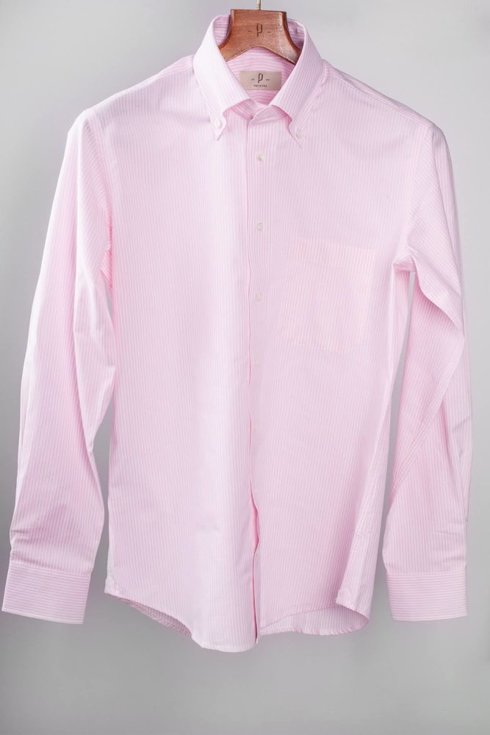 Bawełniana koszula OCBD w różowy prążek