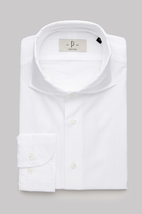 Biała Koszula z Bawełny Seersucker