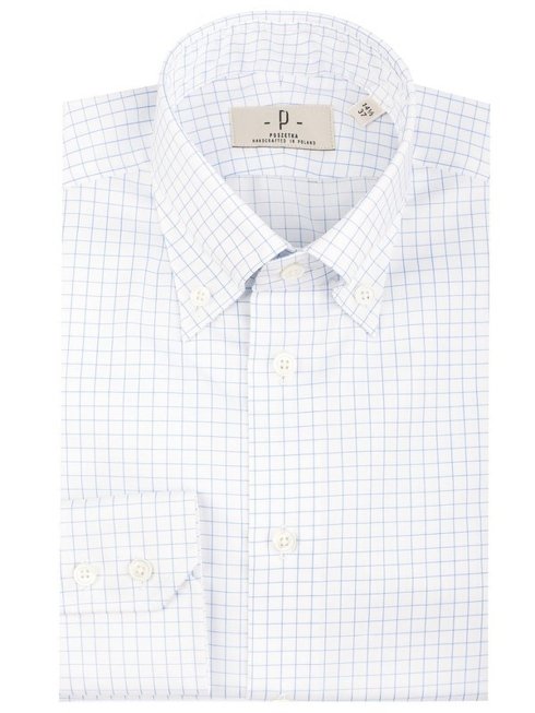 Biała koszula button-down w niebieską kratę
