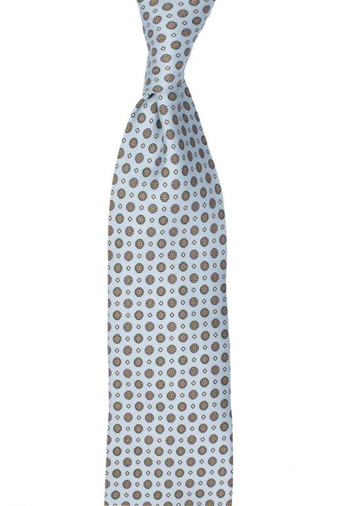 Błękitny krawat  six fold z jedwabiu drukowanego