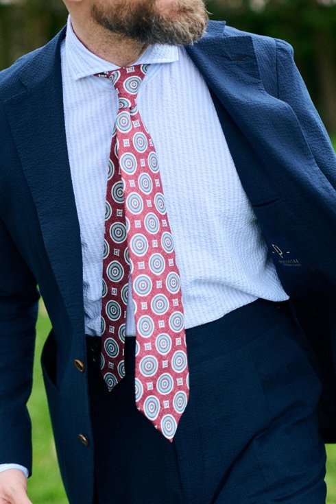 Burgundowy drukowany lniany krawat