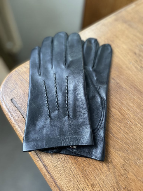 Czarne skórzane nieocieplane rękawiczki "kawaleryjki"