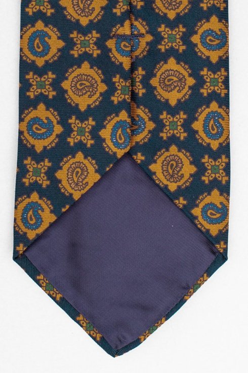 Granatowy krawat Ancient Madder Silk z motywem paisley