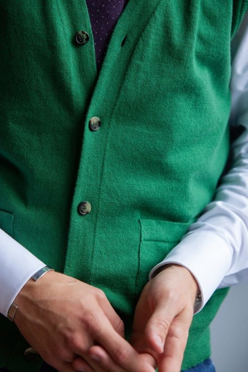 Kamizelka sweter bawełna z kaszmirem zielony