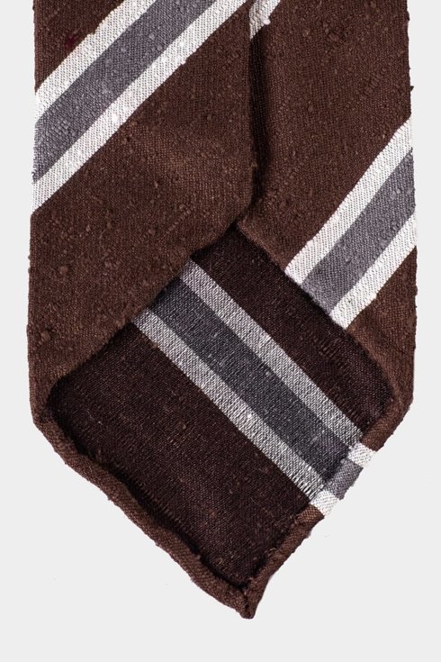 Kasztanowy regimental krawat z szantungu bez podszewki