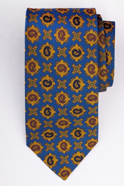 Niebieski krawat Ancient Madder Silk z motywem paisley