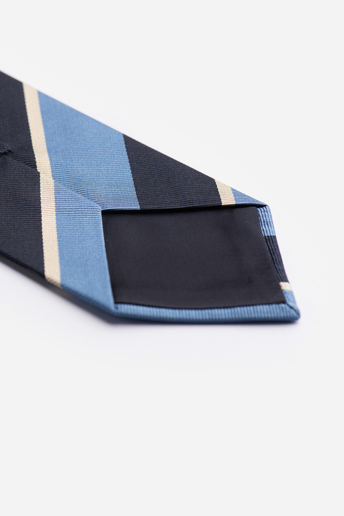 Niebieski krawat regimental z jedwabiu żakardowego