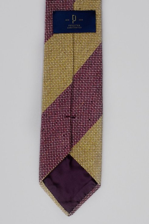 Pasiasty krawat wełniano- jedwabny w melanżu