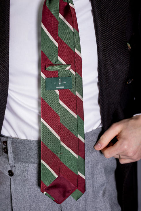 Zielony krawat regimental z jedwabiu żakardowego