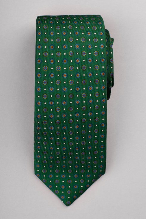 Zielony krawat six fold z jedwabiu drukowanego Macclesfield