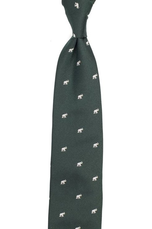 jedwabny zielony krawat w słonie