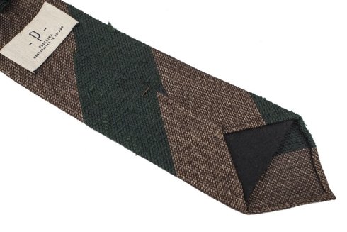 zielono- brązowy krawat bez podszewki z grenadyny i szantungu